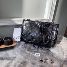 Zaura Wandering Çanta Yeni Moda Sonbahar Kış Kadın Çantası Siyah Vintage Omuz Çantası Crossbody Çanta Elmas Kareli Çanta Zincir Çanta El Çantası (Yurt Dışından)