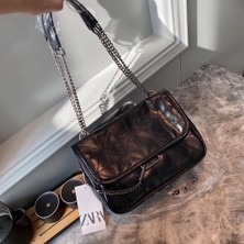 Zaura Wandering Çanta Yeni Moda Sonbahar Kış Kadın Çantası Siyah Vintage Omuz Çantası Crossbody Çanta Elmas Kareli Çanta Zincir Çanta El Çantası (Yurt Dışından)