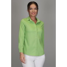 Sweetness Kadın Fıstık Yeşili Likralı Uzun Kol Pamuklu Klasik Gömlek