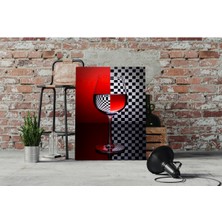 Rugs Modern Kanvas Tablo Kırmızı Siyah Beyaz Damalı Kadeh 106