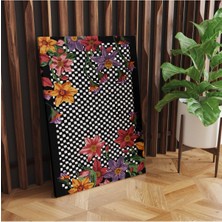 Rugs Modern Kanvas Tablo floret Black White 1501 Çiçek Dama Desen Siyah Beyaz 