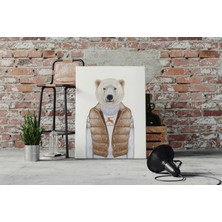 Rugs Modern Kanvas Tablo Kahverengi Yelekli Boz Ayı Hayvan Temalı 163