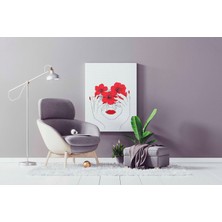 Rugs Modern Kanvas Tablo Kırmızı Kadın Silüeti ve Çiçekler Temalı 70