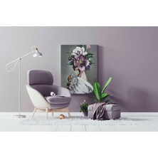Rugs Modern Kanvas Tablo Kadın ve Zambak Temalı Mor Yeşil 71