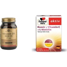 Solgar Vitamin D3 1000 Iu 100 Kapsül+Doppelherz Aktiv Demir Vitamin C + L-Histidin 30 Tablet