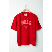 Wolters Outdoors Erkek Bulls Oversize Baskılı Pamuklu Bisiklet Yaka Kısa Kollu T-Shirt