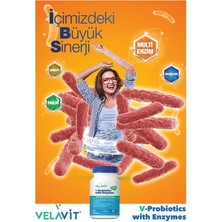 Velavit V-Probiotics With Enzymes 30 Kapsül Probiyotik, Enzim, Inulin ve Zencefil Içeren Takviye Edici Gıda