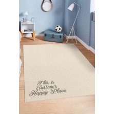 Homshtag Onun Mutlu Yeri Kişiye Özel Kişiselleştirilebilir Dokuma Tabanlı Yıkanabilir  Ev Halısı