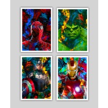 Bi Fabrika Bifabrika Poster Baskı, Spiderman, Kaptan Amerika, Hulk, Iron Man, Çocuk Odası Duvar Dekoru,4'lü Set Baskı