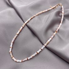 Jewel By Aila Beyaz Sedef Oval Zincir Rose Kaplama Gümüş Kolye