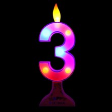 Kuzey Oyuncak Pembe 3 Yaş Renkli LED Işıklı Pasta Mumu LED Işıklı Doğum Günü Mumu LED Happy Bırthday Candle