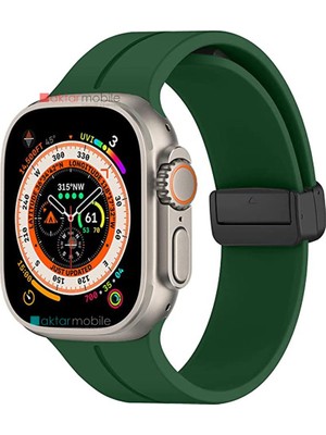 AktarMobile Apple Watch Ultra 49 mm Uyumlu Silikon Kordon Magnetik D Tokalı Spor Kayış Mıknatıslı Toka