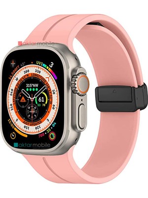 AktarMobile Apple Watch Ultra 49 mm Uyumlu Silikon Kordon Magnetik D Tokalı Spor Kayış Mıknatıslı Toka