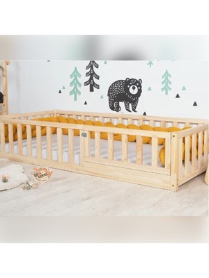 Oppipo 50 cm Korkuluklu Montessori Karyola - Ahşap Karyola -Montessori Yatak