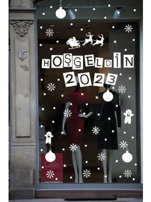 Kumraldede Hoşgeldin 2023 Yılbaşı Happy New Year Sticker Çıkartma Süsü Yeni Yıl Parti Cam Noel Ağacı Kar Tanesi