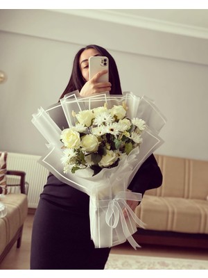 Z&B Flowers İsteme Çiçeği Beyaz Gül Kız Sevgiliye Çiçek Söz Çiçeği Yapay Çiçek Hediyelik