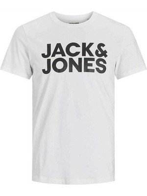 Jack & Jones Erkek Tişört Slim Fit Beyaz Kısa Kol Bisiklet Yaka Günlük Stil 100% Pamuk