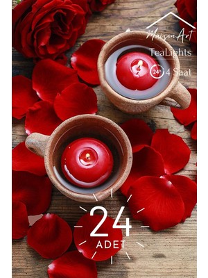 Maison Art Float Kırmızı 24 Adet Yüzen Mum 4 Saat Yanan Tea Light Mum Kokusuz Terapi Mumu