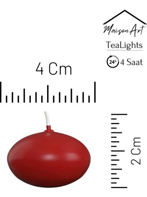 Maison Art Float Kırmızı 24 Adet Yüzen Mum 4 Saat Yanan Tea Light Mum Kokusuz Terapi Mumu