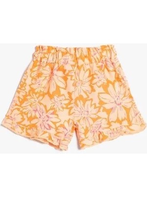 Koton Kız Bebek Şort Keten Karışımlı Çiçekli Beli Lastikliz