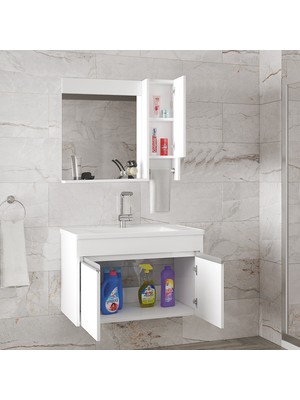 Alfa Banyo Visente-Oa Beyaz 80 cm Mdf-Aynalı-Lavabolu Banyo Dolabı Takımı***demonte Değil***