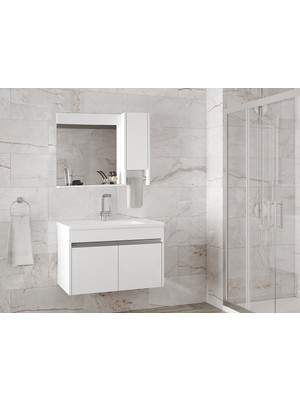 Alfa Banyo Visente-Oa Beyaz 80 cm Mdf-Aynalı-Lavabolu Banyo Dolabı Takımı***demonte Değil***