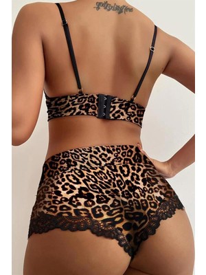 Bella Notte Leopar seksi Çok Şık Yüksek Bel Şortlu Takım 18501