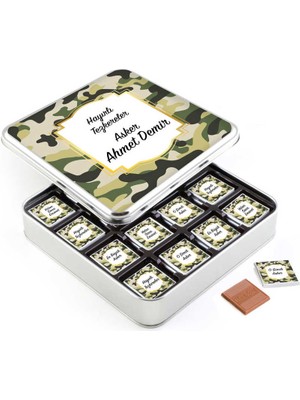İsme Özel Asker Çikolatası 32 Adet Madlen Çikolata Metal Kutu