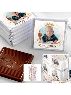1 Yaş Fotoğraflı Kız Bebek Çikolatası (70 Adet Madlen Çikolata)