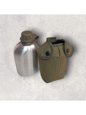 Asker Vadisi Alüminyum Matara Askeri Tip Haki Renk Taşıma Kılıflı