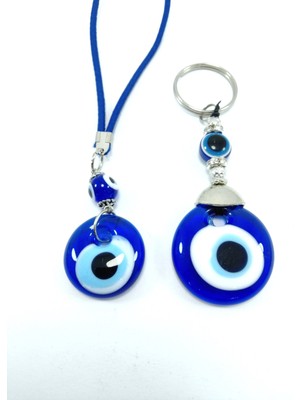 Helis Nazar Boncuğu Anahtarlık + Araba Dikiz Ayna Süsü El Yapımı Cam Dekoratif Set