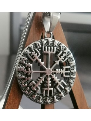 Vikings Paslanmaz Çelik Vegvisir Savaşçı Pusula Viking Kolye