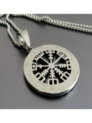 Vikings Paslanmaz Çelik Vegvisir Savaşçı Pusula Viking Kolye