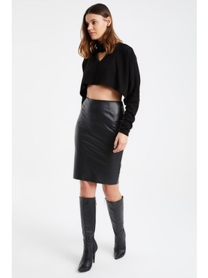 Laranor Şardonlu Suni Deri Etek 42 - Siyah