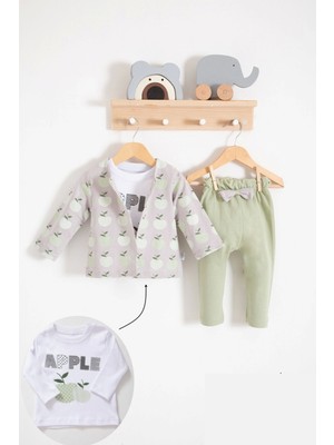Babydonat Elma Desenli Ceketli 3'lü Kız Bebek Takımı