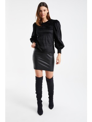 Laranor Şardonlu Suni Deri Mini Etek 48 - Siyah