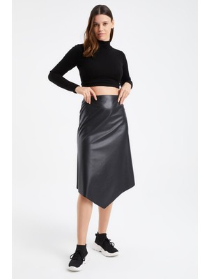 Laranor Asimetrik Kesim Şardonlu Suni Deri Etek 36 - Siyah