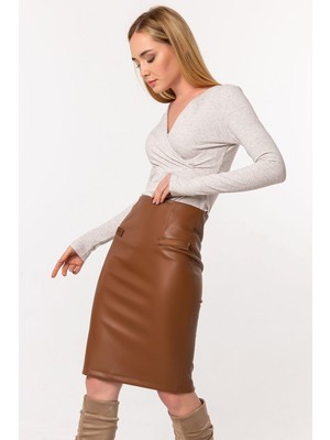 Laranor Fleto Cep Detay Şardonlu Deri Etek 36 - Kahve