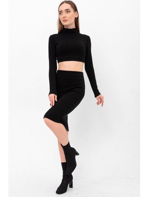 Laranor Beli Lastilki Triko Etek 46 - Siyah