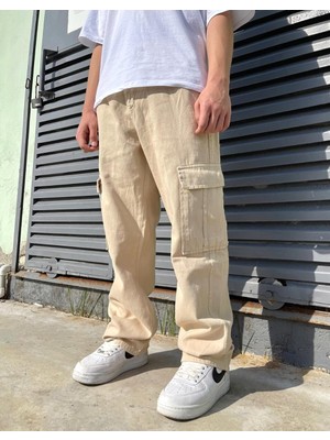 Bpm Premium Baggy Kargo Pantolon Erkek Günlük Tarz Bej Renk Desenli Model