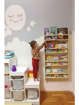 EKS Ticaret Kayawood Montessori Kitaplık Eğitici Kitaplık Ahşap Bebek Çocuk Odası Montessori Ahşap Duvar Rafı