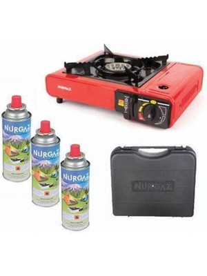 Nurgaz Tekli Portatif Kamp Ocağı + 3 Adet 220 gr Kartuş
