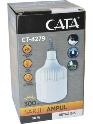 Cata CT-4279 30W 300 Lümen USB Şarjlı Torch LED Ampul