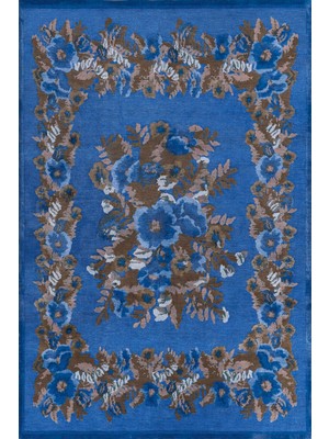 Rugs Modern karabağ Mavi Kahverengi Çiçek Desenli Dekoratif Dokuma Taban Halı Mira 1262