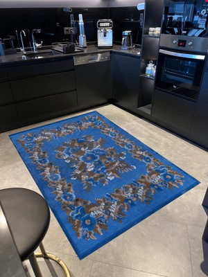 Rugs Modern karabağ Mavi Kahverengi Çiçek Desenli Dekoratif Dokuma Taban Halı Mira 1262