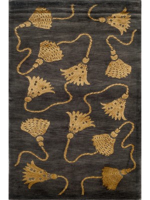 Rugs Modern Mira 1229 Antrasit Püskül Desenli Baskılı Dokuma Taban Halı