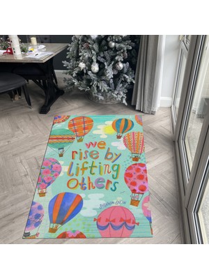 Rugs Modern mira 1219 Mavi Balon Temalı Yazılı Baskılı Dokuma Taban Halı