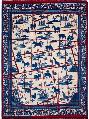 Rugs Modern mira 1212 Etnik Desenli Lacivert Kırmızı Baskılı Dokuma Taban Halı