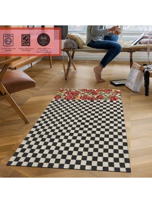 Rugs Modern mira 1210 Dama ve Kırmızı Güller Temalı Baskılı Dokuma Taban Halı