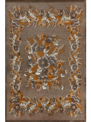 Rugs Modern karabağ Kahverengi Turuncu Çiçek Desenli Dekoratif Dokuma Taban Halı Mira 1268